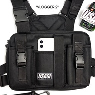 ♞USAGI Vlogger 2 Chest Cam Motorcycle Bag w/ Smartphone Holder Pouch Body Camera