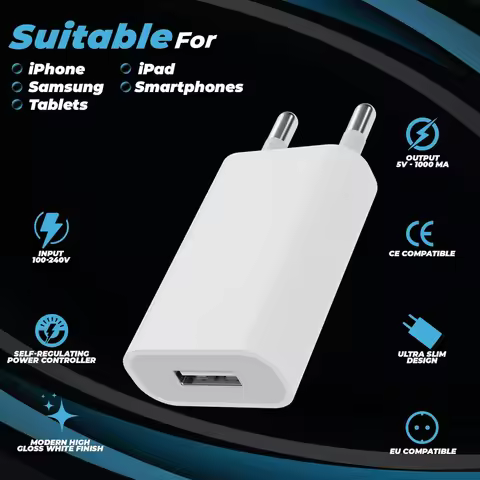 3pcs 5V/1A USB Charging Block Travel Power Adapter USB Wall Charger EU Plug Phone Charger Head for M