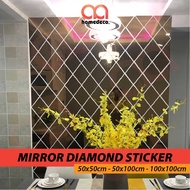 Diamond Wall Mirror Self Adhesive Cermin Sticker Living Room