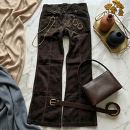 Y2K Harajuku Retro Brown Wide Leg Flare Jeans - Multi-Pocket Cargo Style, Low-Rise Fit