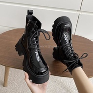 hs Thick-Soled Martin Boots Warm Mid-Tube Women 2025 Autumn Black 6cm Six-Hole Heightening Matte Win