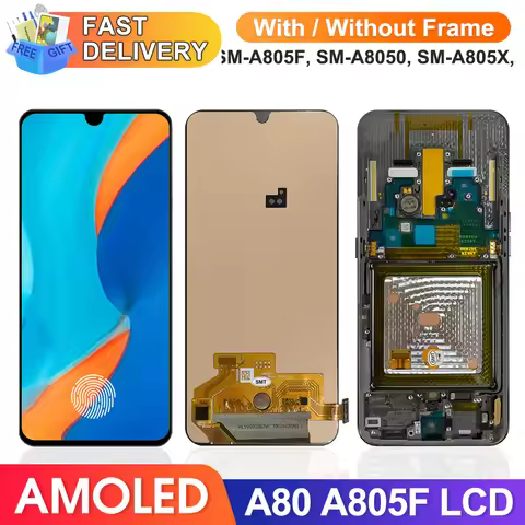 AMOLED A80 with Fingerprints, for Samsung Galaxy A80 A805 A805F A8050 Lcd Display Digital Touch Scre