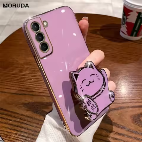 Cute Fold Fortune Cat Stand Holder Case For Samsung Galaxy S23 Ultra S22 Plus S24 S21 FE A32 A52 A53