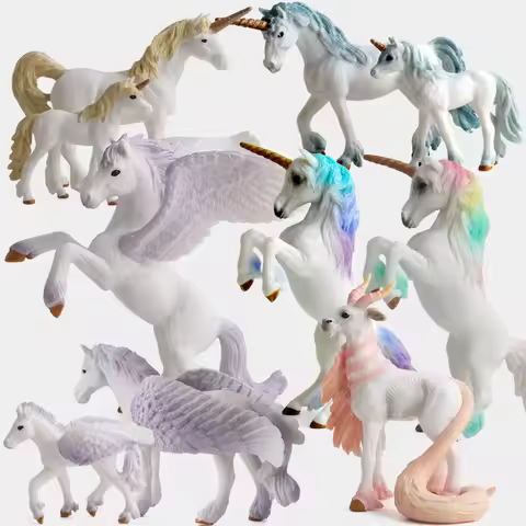 Unicorn Figurines Pegasus Elf European Mythical Miniatures Animals Model Fairy Flying Horse Action F