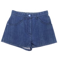 狀況極佳的 CHANEL P58731V44707 100% 棉質牛仔短褲，飾有 Coco Mark 紐扣，靛藍色，尺寸 34，義大利製造。