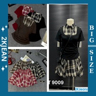 Set T-shirt with shirt collar and plaid skirt with lining Bigsize 55kg-90kg bigsize fashion 2Kjeans