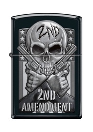 Lighter- Skull 2nd Amendment Pistols Gun Black Matte Windproof Lighter #Z5151