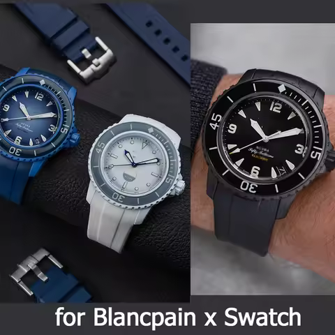 Rubber Strap for Blancpain x Swatch Co-branded Stainless Steel Buckle 22mm Curved End Men Women Repl