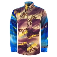 Paccolinno - Long Sleeve Blue Color Printed Batik Shirt - BK7920