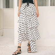 Migu - White Polka Dot Layered Skirt กระโปรงยาวลายจุด