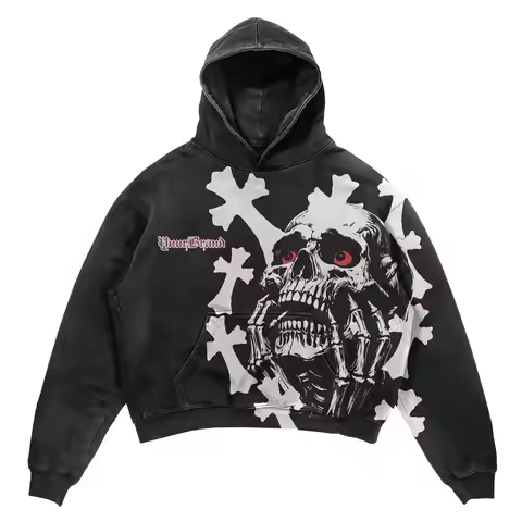 Y2K Skeleton Gothic Printed Loose Sportswear Hip Hop Street Men's Retro Casual Oversized Punk Hoodie