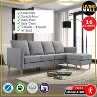Living Mall Hetty 3-Seater / 4-Seater Sofa with Stool in Pet-Friendly Fabric 16 Colours