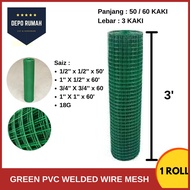 3FT x 50 & 60FT JARING HIJAU BESI / Green PVC Coated Galvanized BRC Welded Wire Mesh Net Netting Daw