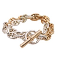 愛馬仕 Chaine d'Ancre 雙圈 PM 手鍊，18K 金 (K18PG)/925 銀 (SV925) 材質，37 節鏈節，成色極佳。 750 玫瑰金，雙鍊，男士款。貨號 1318。 [二手]