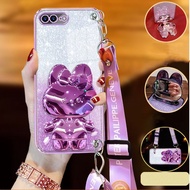 Casing iPhone 7 8 Plus 6 6s Plus SE 2020 Glitter 3D Rabbit Bracket Cosmetic Mirror Phone Case with Crossbody Lanyard