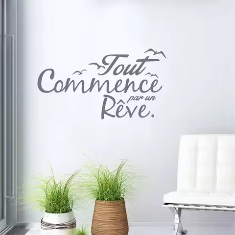 French Inspiration Quote Vinyl Wall Stickers Birds Letterings Dream Wall Decals Home Decor Bedroom D