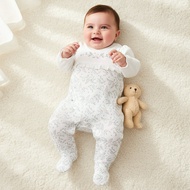 Babyshop Giggles Cotton Round Neck Long Sleeves Sleepsuit With Floral Embroidery