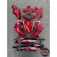COVERSET BODYSET YAMAHA LC135 LC V1 MERAH MAROON BATIK ORIGINAL 100%  M SEKI / VELOZI STRIPE SIAP TA