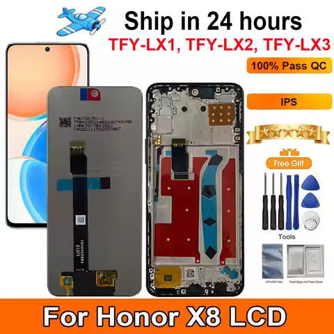 100% Tested Screen For Honor X8 LCD Display Touch Panel Digitizer Assembly Replaceme With Frame TFY-