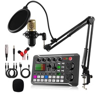 F998 Professional Podcasting Mic Set with BM800 Capacitor Mic Bluetooth Accompaniment Karaoke USB In