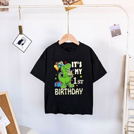 New Boys Dinosaur Birthday Cartoon Printed Tshirt Number 1 2 3 4 5 6 7 8 Kids Clothes Happy Dino-the