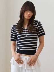 PML. เสื้อคอปกกะลาสีลายทาง - สีน้ำเงินเข้ม