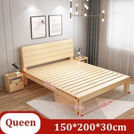 Solid Wood Bed Frame With HeadBoard  Furniture Double Bed Frame Double Bed Frame Tilam Kayu/Wood Platform With Drawer Storage /Single/Queen/King实木床