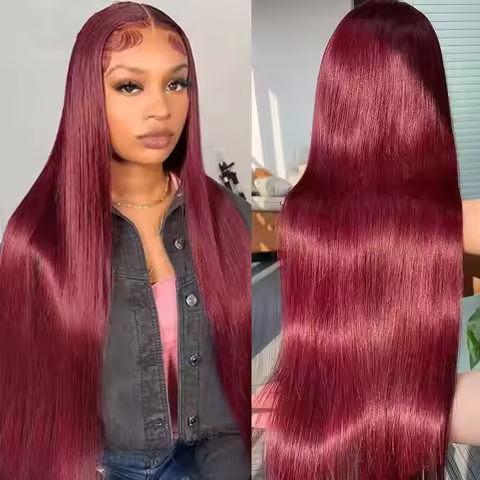 99J Straight Lace Frontal Human Hair Wig 99J Burgundy Straight Human Hair 13x6 Lace Frontal Wig 44 I