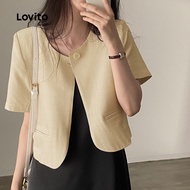Lovito Casual Blazer Plain Button Blazer for Women LNM69297