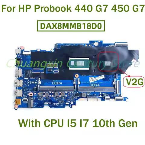 DAX8MMB18D0 motherboard For HP Probook 440 G7 450 G7 Laptop With CPU I5 I7-10th Gen GPU: V2G 100% Te