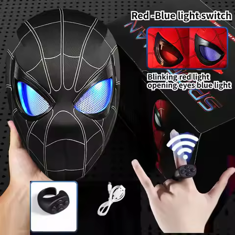 Black Spider-Man Superhero Mask Halloween Masks with Moving Eyes Chin Control/ Ring Control Replica 