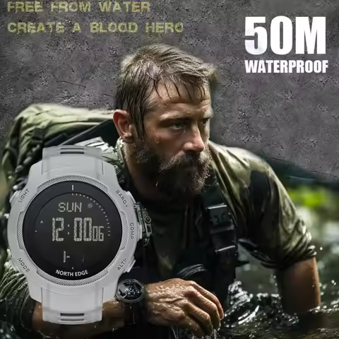 NORTH EDGE VERTICO Watches for Men Grey 48MM Glass Fiber Case Compass Altimeter Chronograph Waterpro