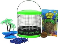DIY Terrarium Kit, Small Hermit Crab Starter Kit with Wire Cage, Palm Tree Water Holder, Sponge, Bag of Food and Gravel, All in One Pet Supplies, Color May Vary, 4.5 Inches