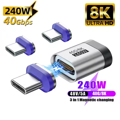 240W USB-C to USB-C Magnetic Adapter USB4.0 24Pin Thunderbolt 4 Fast Charge Magnet Converter Cable 8