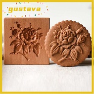 GUSTAVA Rose Cookie Mold, Wood 3.54*3.54*0.98 Inch Cookie Stamp, Non-stick Wooden Mold Biscuit Press