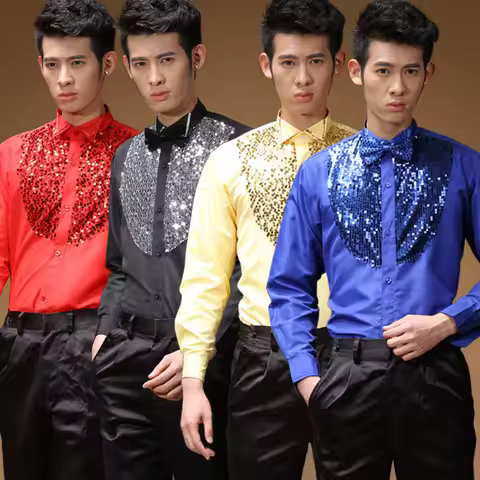 2026 Elegant Latin Dance Tops for Male Black White Blue Cotton Shirt Men Ballroom Competitive Weddin