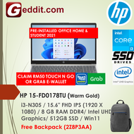 HP 15-FD0178TU LAPTOP (I3-N3058GB512GB SSD15.6" FHDUHD GRAPHICSWIN11)FREE BACKPACK + PRE-INSTALLED O