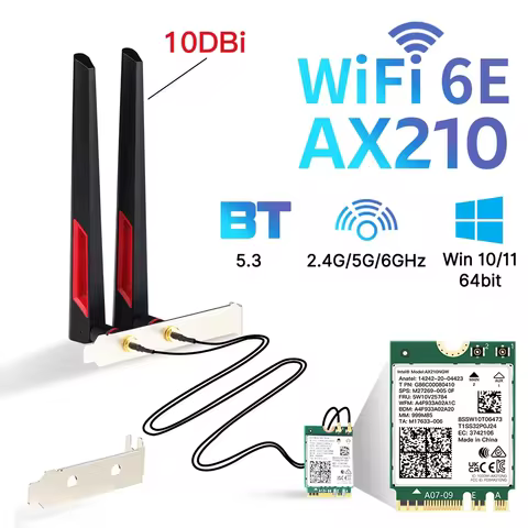 5374Mbps for Intel AX210 802.11ax Wi-Fi 6E Card Bluetooth 5.3 MU-MIMO AX210NGW Desktop Kit 2.4G/5G/6