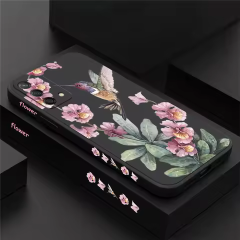 INS Pink Flowers Birds Phone Case For OPPO A78 A76 A74 A60 A57 A54 A53 A38 A31 A17 A16K A15 A9 Shock