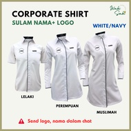Baju Korporat PUTIH Edisi TERKINI MR2 SULAM NAMA + LOGO Kemeja laki/perempuan/muslimah FC-803H Cikgu