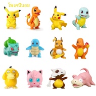 ฟิกเกอร์อนิเมะโปเกมอน6ชิ้นโมเดลของเล่น Pikachu Charmander Psyduck Squirtle Jigglypuff Bulbasaur เก็บ