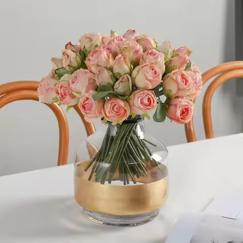 Creative Elegant Artificial Roses Bouquet Real Touch Handmade Silk Rose Flowers Plastic Fake Plants 