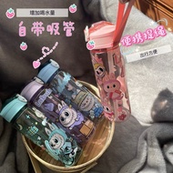 [Mamalove] 800ml Labubu Water Bottle Kids With Straw School Travel Water Bottle