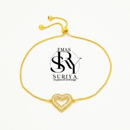 Emas Suriya Gelang Bracelets Rantai Tangan Adjustable Serut Love Besar Berbatu Emas Sadur 24K Emas B