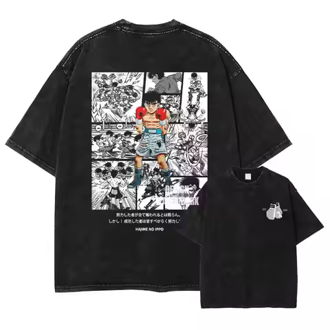 Anime M-Makunouchi I-Ippo T-shirts Oversized Vintage Washed H-Hajime no Ippo T Shirt Manga The F-Fig