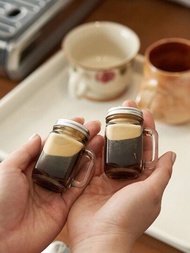 2入組1.18盎司迷你梅森玻璃罐,果醬蜂蜜便攜式防漏咖啡牛奶果汁瓶附有蓋子,適用於家庭派對酒吧小杯子