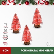 MERAH Mini Christmas Decoration Red Tree Ornament Christmas Tree Home Table Real Wood Miniature Eleg