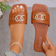 Summer Square-Toe Rhinestone Embellished Slipper - Size 44