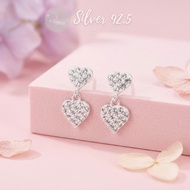 Heart Dangling Earrings CZ Diamond 925 Pure Silver Minimalist Korean Style Hanging Women's Accessori