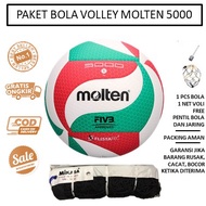 PAKETAN BOLA VOLI MOLTEN 5000 NET VOLI MIKASA GOLD - EMPUK DITANGAN - SIAP MAIN - SIZE 5 - FIVB